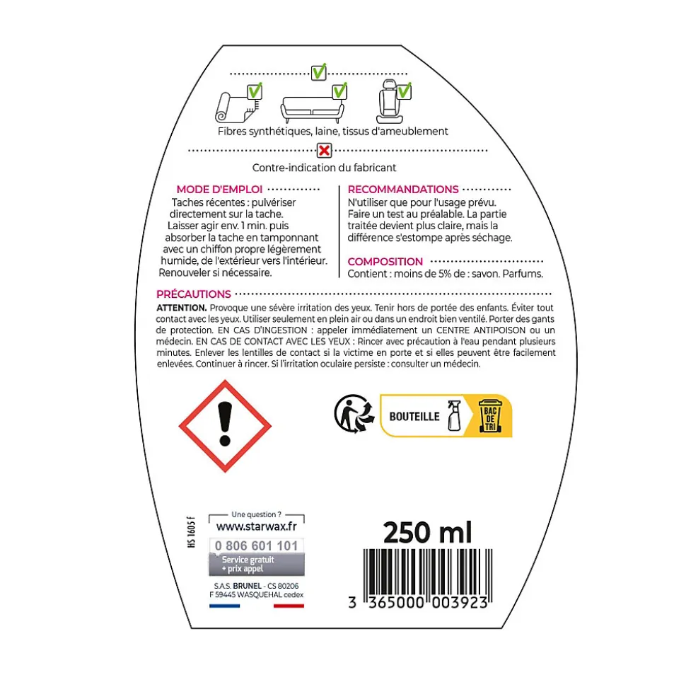Détachant express tapis et moquette Starwax 250ml