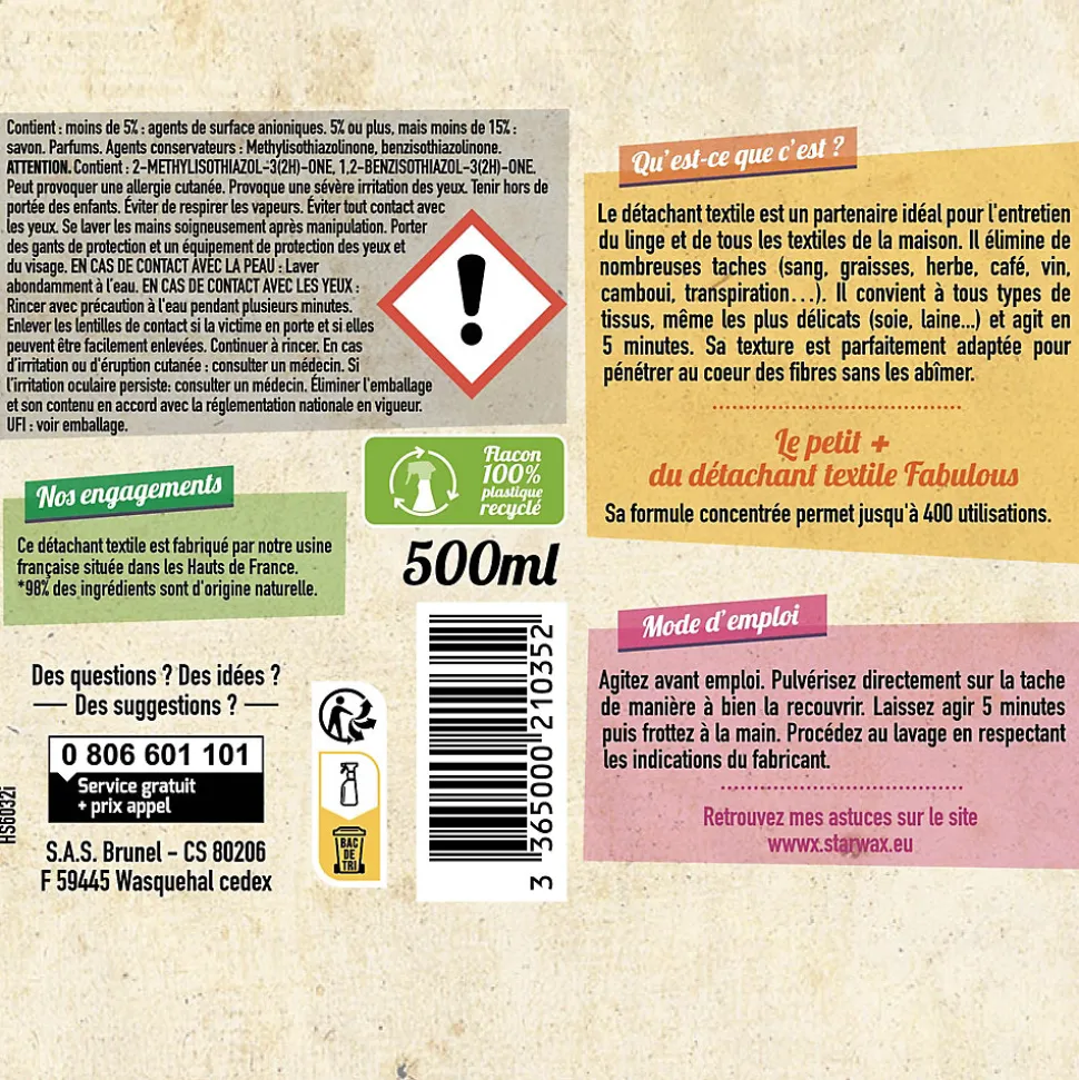 Détachant textile fiel de bœuf Starwax The fabulous 500ml