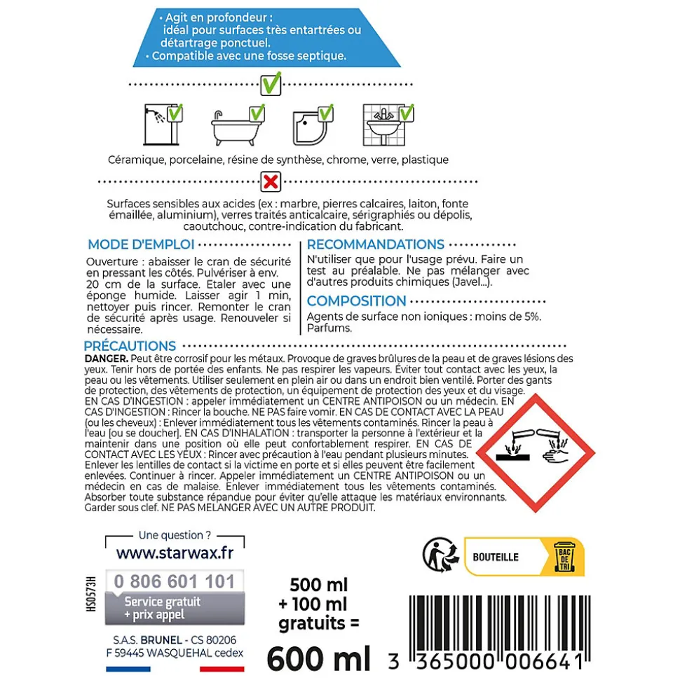 Détartrant surpuissant Starwax 500ml +20% gratuit