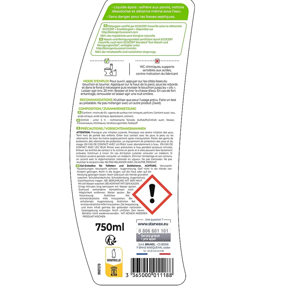Détartrant WC et broyeurs SoluVert Starwax 750ml
