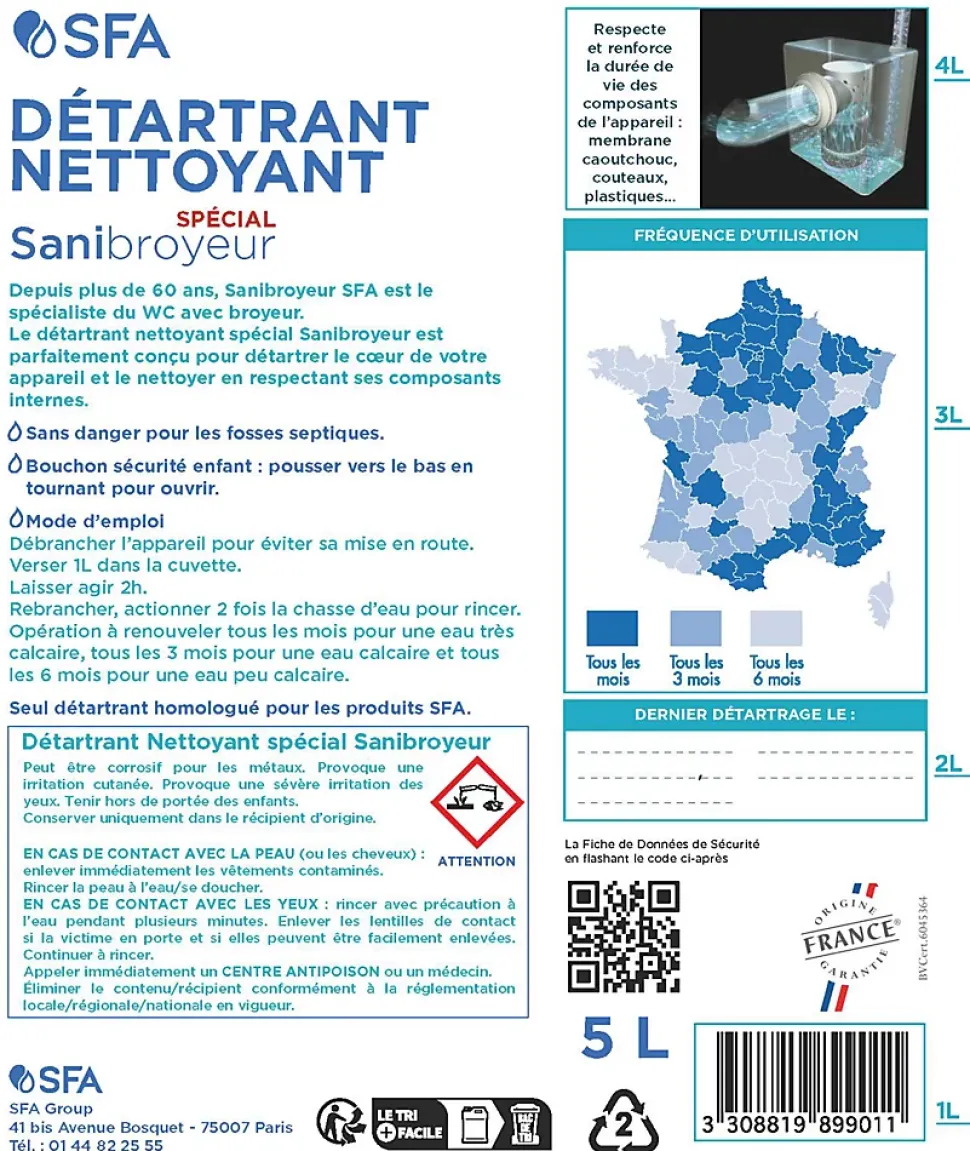 Détartrant WC SFA spécial Sanibroyeur 5L