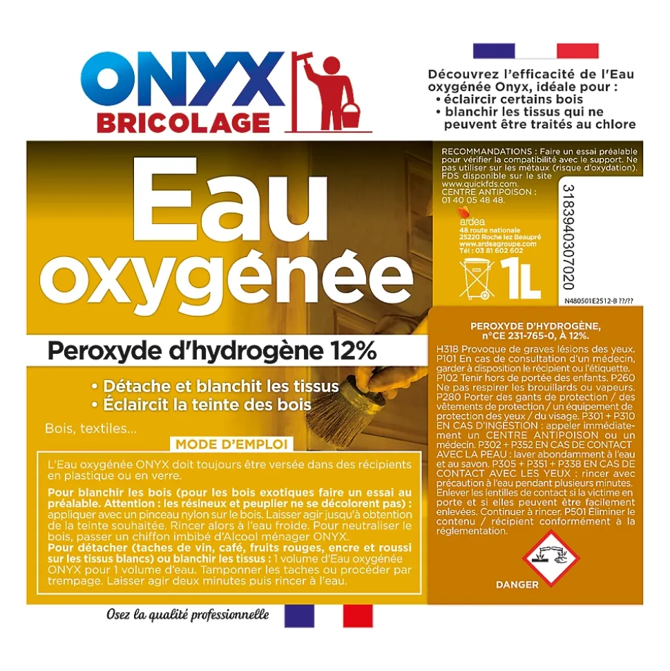 Eau Oxygénée 12% pour bois et textiles Onyx 1L