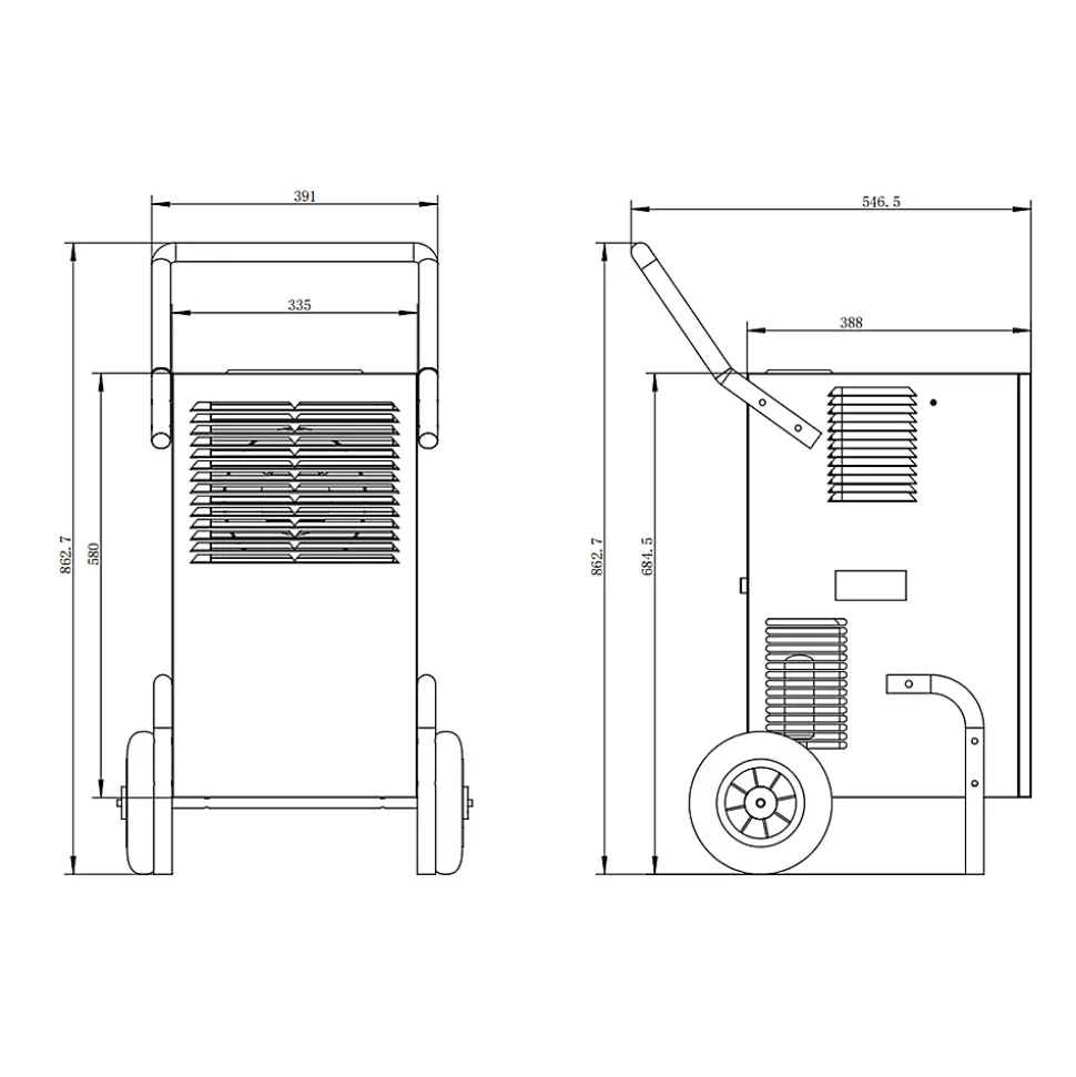 EBERTH Déshumidificateur d'air professionnel de chantier, capacité 50L / jour, réglable par pas de 1% de 20% à 90% RH