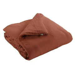 Edredon ou Bout de lit "Gaïa" toutes dimensions "Gaze de Coton" l'Effet Papillon - Gaia Terracotta - 180 x 240 cm