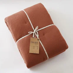 Edredon ou Bout de lit "Gaïa" toutes dimensions "Gaze de Coton" l'Effet Papillon - Gaia Terracotta - 180 x 240 cm