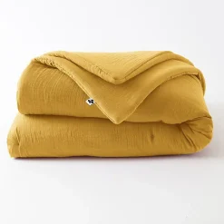 Edredon ou Bout de lit "Gaïa" toutes dimensions "Gaze de Coton" l'Effet Papillon - Gaia Safran - 180 x 240 cm