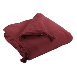 Edredon ou Bout de lit "Gaïa" toutes dimensions "Gaze de Coton" - Gaïa Lie de Vin - 150 x 150 cm