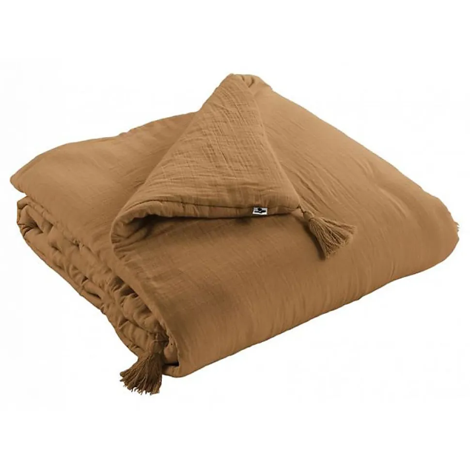 Edredon ou Bout de lit "Gaïa" toutes dimensions "Gaze de Coton" - Gaïa Camel - 150 x 150 cm