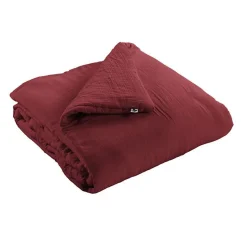 Edredon ou Bout de lit "Gaïa" toutes dimensions "Gaze de Coton" l'Effet Papillon - Gaia Lie de Vin - 180 x 240 cm