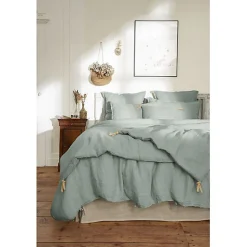Edredon ou Bout de lit matelassé 90 x 200 cm "Soline" Lin lavé - Soline Eucalyptus