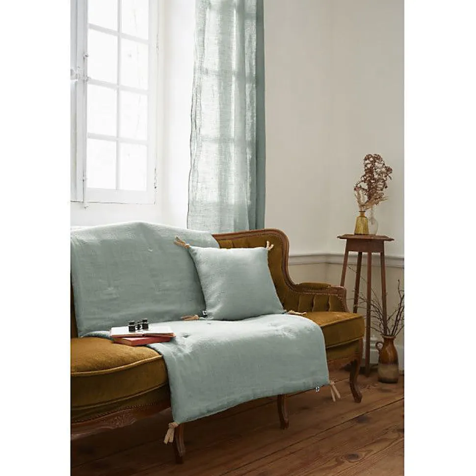 Edredon ou Bout de lit matelassé 90 x 200 cm "Soline" Lin lavé - Soline Eucalyptus