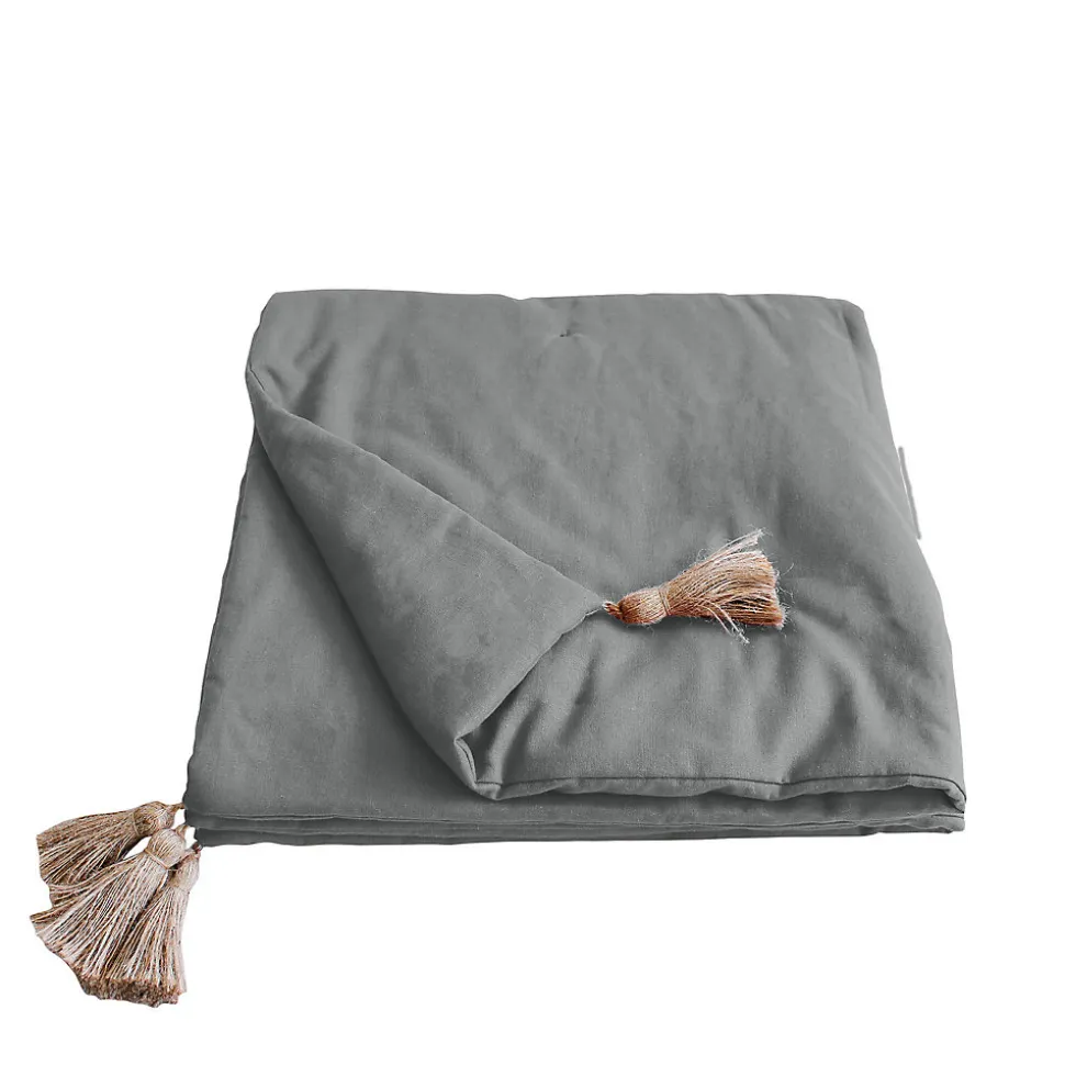 Edredon Panama avec pompons en jute (90x190 cm - Gris clair)