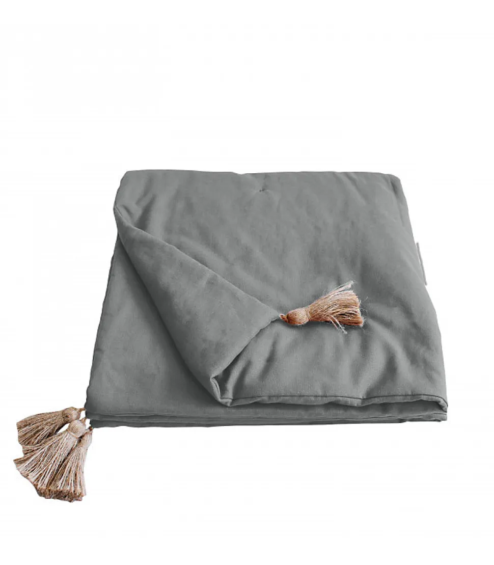 Edredon Panama avec pompons en jute (90x190 cm - Gris clair)