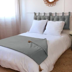 Edredon Panama avec pompons en jute (90x190 cm - Gris clair)