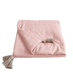 Edredon Panama avec pompons en jute (90x190 cm - Vieux rose)