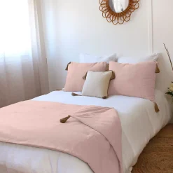 Edredon Panama avec pompons en jute (90x190 cm - Vieux rose)