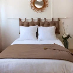 Edredon Panama avec pompons en jute (90x190 cm - Taupe)