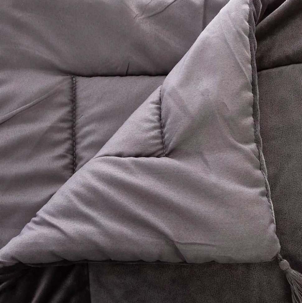 Edredon Sonia en velours - gris 80x180 cm - Atmosphera