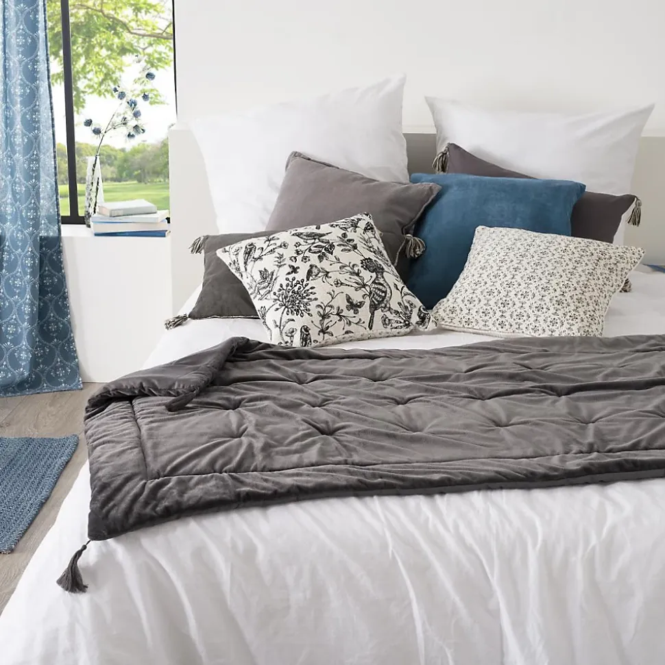 Edredon Sonia en velours - gris 80x180 cm - Atmosphera