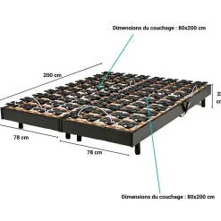 Ensemble 2 sommiers relaxation électrique FLEXPALACE 80x200 + 2 matelas mémoire de forme / Noir