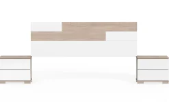 Ensemble 2 tables de chevet + tête de lit coloris effet bois / blanc - Hauteur 105 x Longueur 212 x Profondeur 36 cm