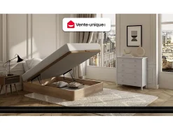 Ensemble 140 x 190 cm sommier coffre naturel clair + matelas ressorts ensachés 7 zones et mémoire de forme ép.24cm - MERISI de