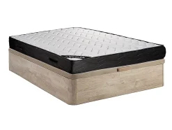 Ensemble 140 x 190 cm sommier coffre naturel clair + matelas ressorts ensachés 7 zones et mémoire de forme ép.24cm - MERISI de