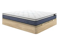 Ensemble 180 x 200 cm sommier coffre naturel clair + matelas ressorts ensachés 7 zones et accueil gel à mémoire de forme ép.23cm -