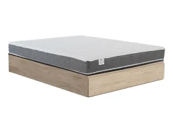 Ensemble 160 x 200 cm sommier coffre avec tiroir naturel clair + matelas mousse HD mémoire de forme et tissu 3D respirant ép.18cm