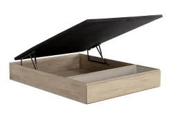 Ensemble 160 x 200 cm sommier coffre avec tiroir naturel clair + matelas mousse HD mémoire de forme et tissu 3D respirant ép.18cm