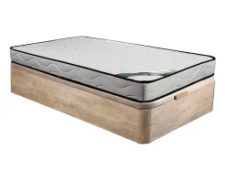 Ensemble 90 x 190 cm sommier coffre naturel clair + matelas mousse et coutil bambou ép.15cm - KANANI de NATUREA