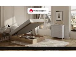 Ensemble 90 x 190 cm sommier coffre naturel clair + matelas mousse et coutil bambou ép.15cm - KANANI de NATUREA