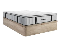 Ensemble 140 x 190 cm sommier coffre naturel clair + matelas ressorts ensachés surmatelas intégré ép.28cm - AMERICAN DREAM de