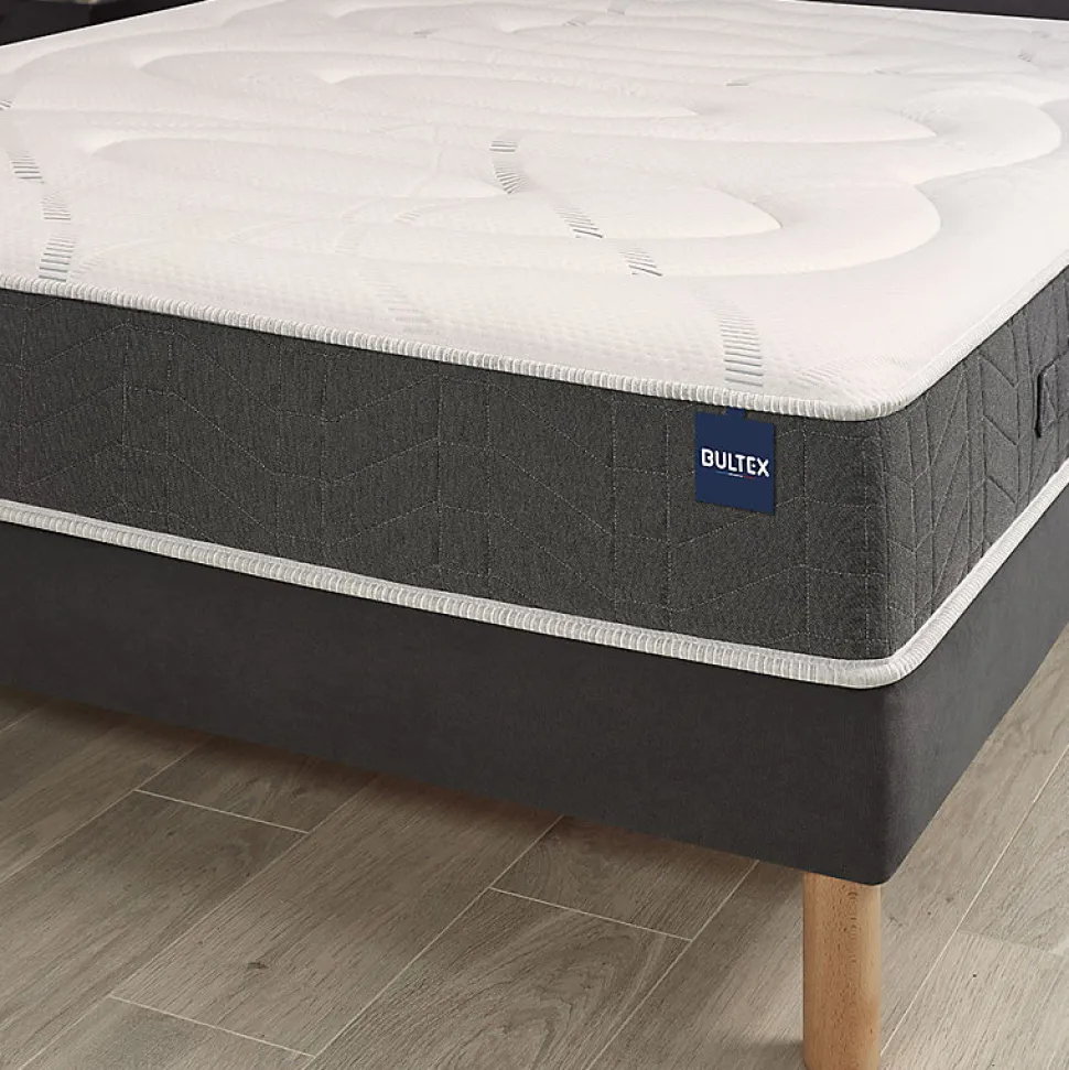 Ensemble Bultex ULTIMUM + Sommier confort ferme vigoroso deco + pieds 180x200 Jersey Gris foncé Mousse