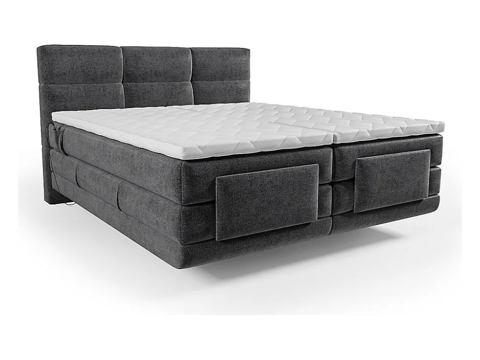 Ensemble complet boxspring tête de lit capitonnée + sommiers relaxation électrique + matelas + surmatelas - 2 x 80 x 200 cm -