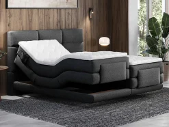 Ensemble complet boxspring tête de lit capitonnée + sommiers relaxation électrique + matelas + surmatelas - 2 x 80 x 200 cm -