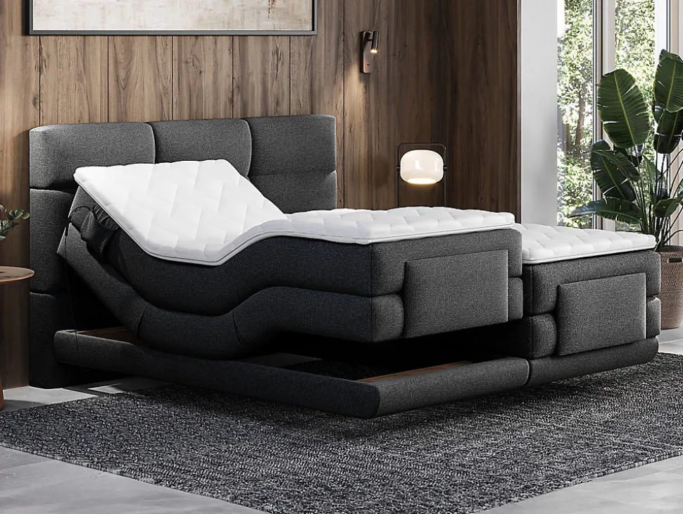 Ensemble complet boxspring tête de lit capitonnée + sommiers relaxation électrique + matelas + surmatelas - 2 x 80 x 200 cm -