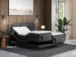 Ensemble complet boxspring tête de lit capitonnée + sommiers relaxation électrique + matelas + surmatelas - 2 x 80 x 200 cm -