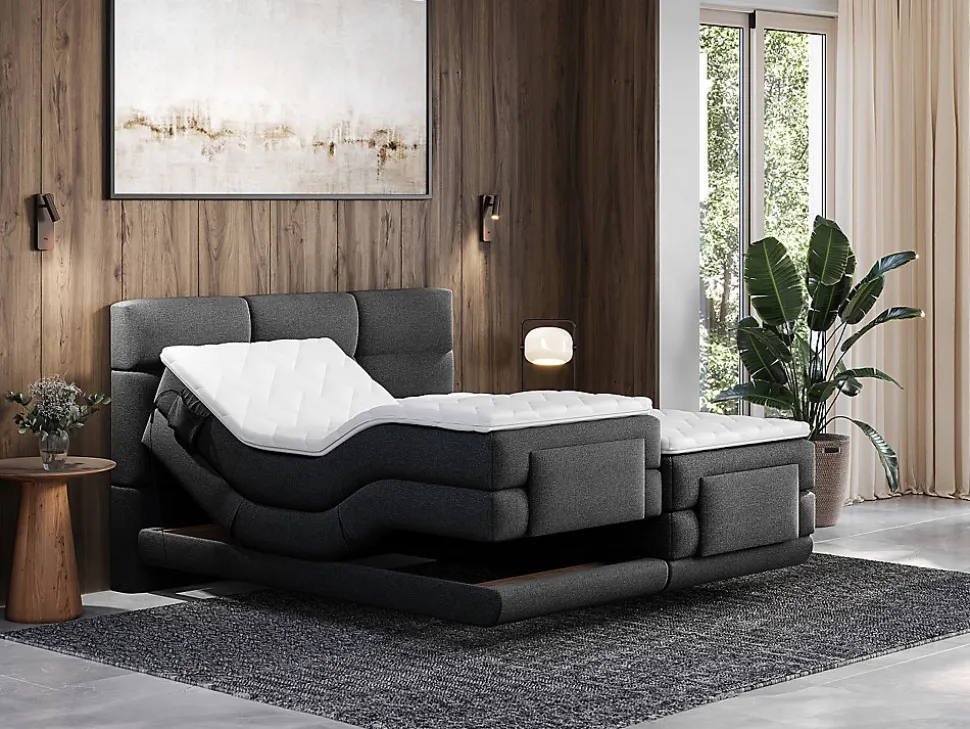 Ensemble complet boxspring tête de lit capitonnée + sommiers relaxation électrique + matelas + surmatelas - 2 x 80 x 200 cm -