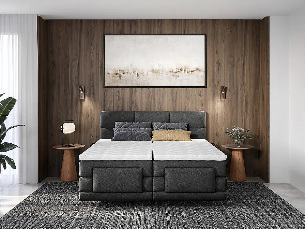 Ensemble complet boxspring tête de lit capitonnée + sommiers relaxation électrique + matelas + surmatelas - 2 x 80 x 200 cm -