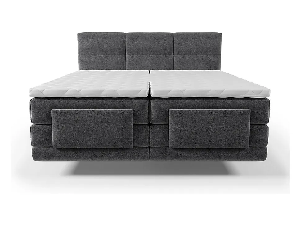 Ensemble complet boxspring tête de lit capitonnée + sommiers relaxation électrique + matelas + surmatelas - 2 x 80 x 200 cm -