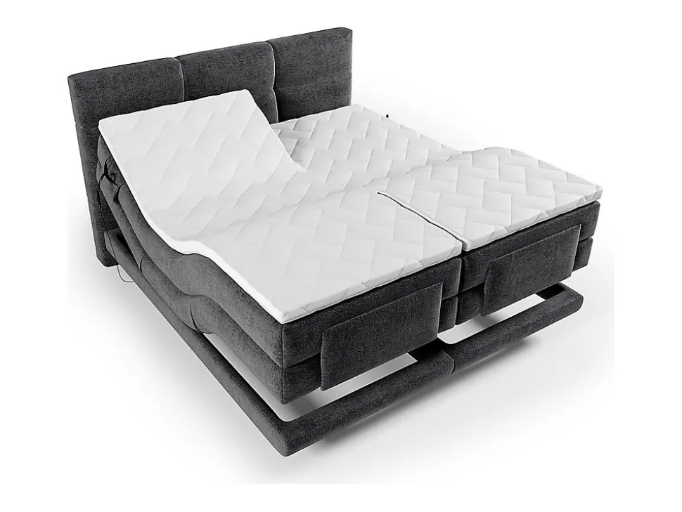 Ensemble complet boxspring tête de lit capitonnée + sommiers relaxation électrique + matelas + surmatelas - 2 x 80 x 200 cm -
