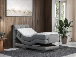 Ensemble complet boxspring tête de lit capitonnée + sommiers relaxation électrique + matelas + surmatelas - 100 x 200 cm - Tissu -