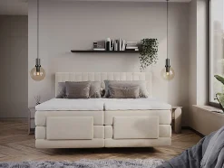 Ensemble complet boxspring tête de lit coutures verticales + sommiers relaxation électrique + matelas + surmatelas - 2 x 90 x 200