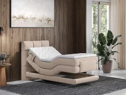 Ensemble complet boxspring tête de lit capitonnée + sommiers relaxation électrique + matelas + surmatelas - 100 x 200 cm - Tissu -