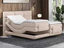 Ensemble complet boxspring tête de lit capitonnée + sommiers relaxation électrique + matelas + surmatelas - 2 x 80 x 200 cm -