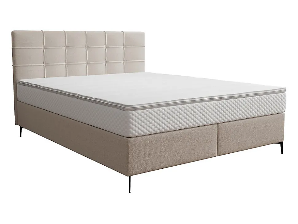 Ensemble complet boxspring tête de lit capitonnée + sommier + matelas + surmatelas - 180 x 200 cm - Tissu - Beige - INAO de YSMÉE
