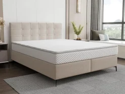 Ensemble complet boxspring tête de lit capitonnée + sommier + matelas + surmatelas - 180 x 200 cm - Tissu - Beige - INAO de YSMÉE