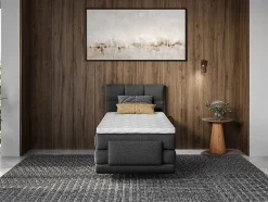 Ensemble complet boxspring tête de lit capitonnée + sommiers relaxation électrique + matelas + surmatelas - 100 x 200 cm - Tissu -