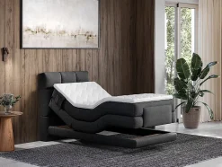 Ensemble complet boxspring tête de lit capitonnée + sommiers relaxation électrique + matelas + surmatelas - 100 x 200 cm - Tissu -